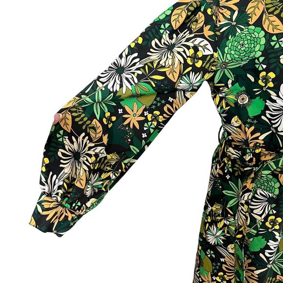 International Concepts INC Women's Floral Twill Trench Coat Green Yellow Large - Picture 3 of 9